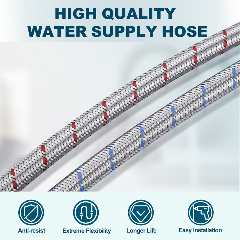 Faucet Supply Lines, Stainless Steel Braided Flexible Faucet Hose Connector 3/8" X 3/8" Female Compression Thread (1 Pair)