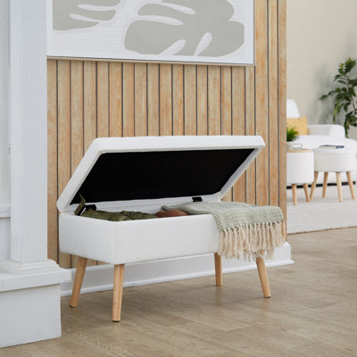 Banc en bois naturel et tissu crème