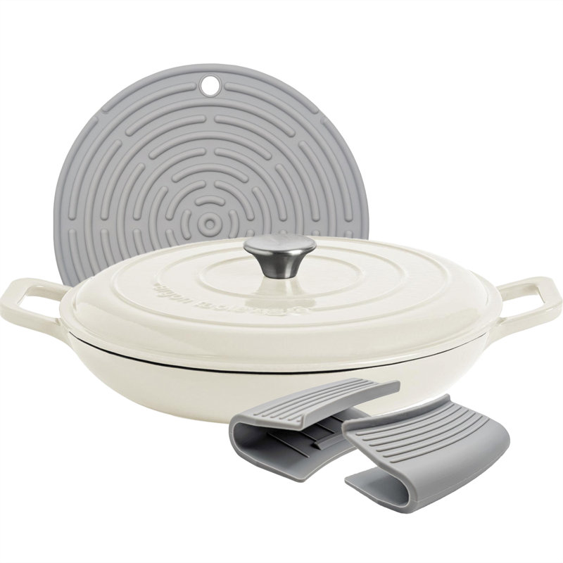 Argon Tableware - Shallow Cast Iron Casserole Dish, White