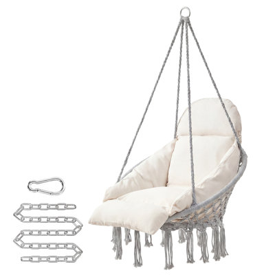 Chaise suspendue, balancelle avec coussin, peut supporter jusqu'à 264 lb, gris et blanc nuage