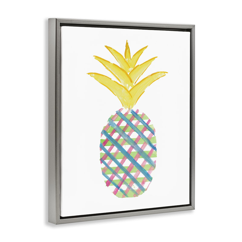 "Plaid", ananas encadré, toile flottante encadrée par Julie DeRice, Cadre flottant gris lustré, H 31 po x l 25 po