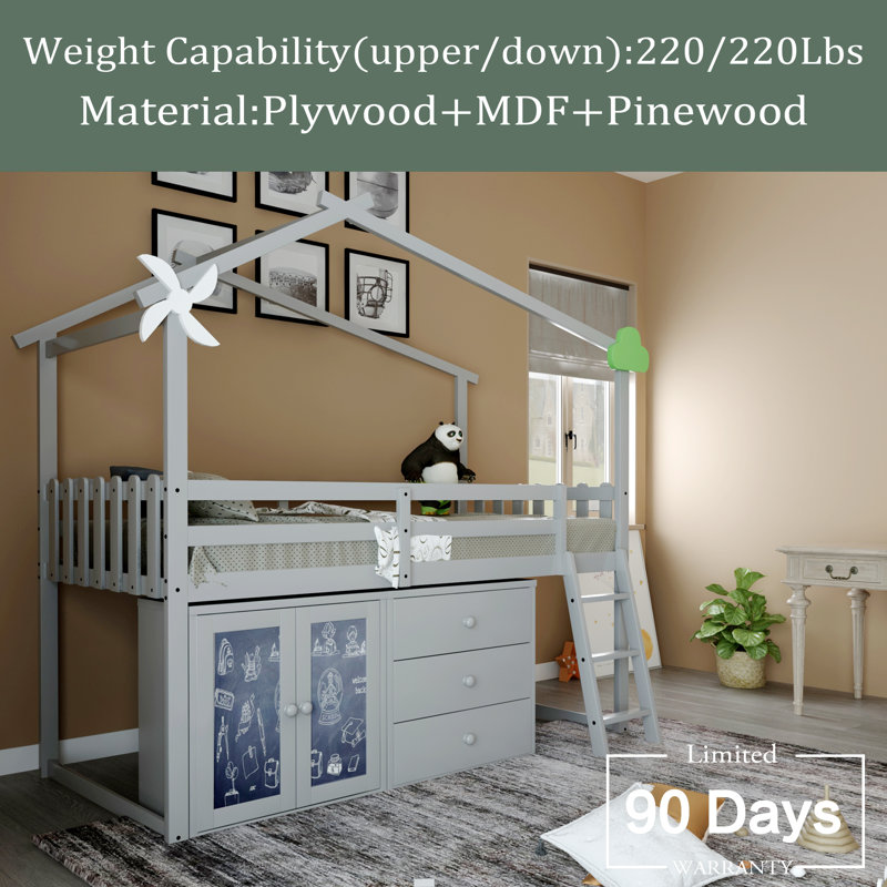 Lit mezzanine simple avec tiroirs Caraballo Kids, gris