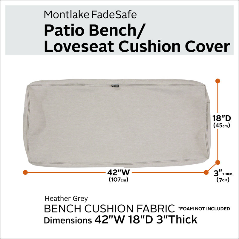 Pina Outdoor 3'' Bench Cushion Cover, 3" H X 42" W x 18" D, Gray