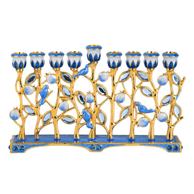 Menora de Hanoukka Monther en émail bleu avec bijoux Monther