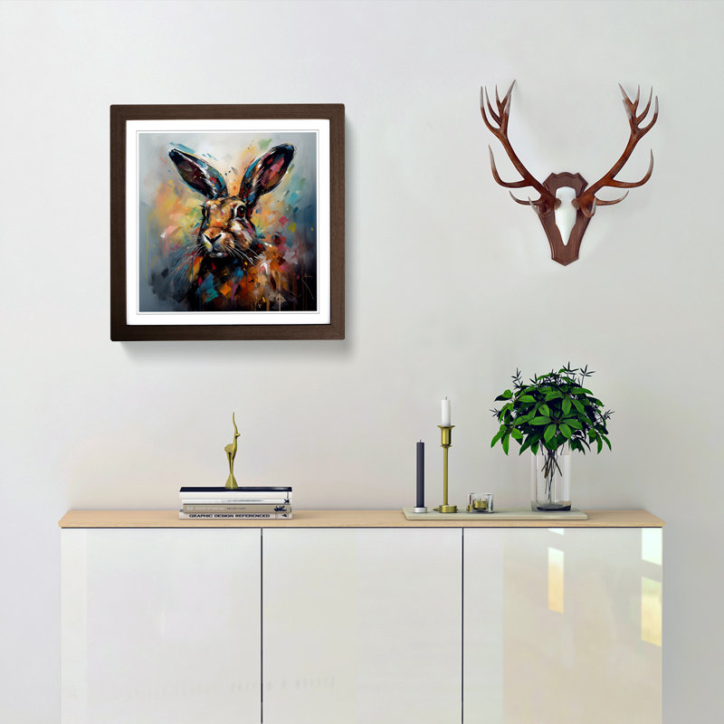 Hare Expressionism - Single Picture Frame Print on Wood, Walnut