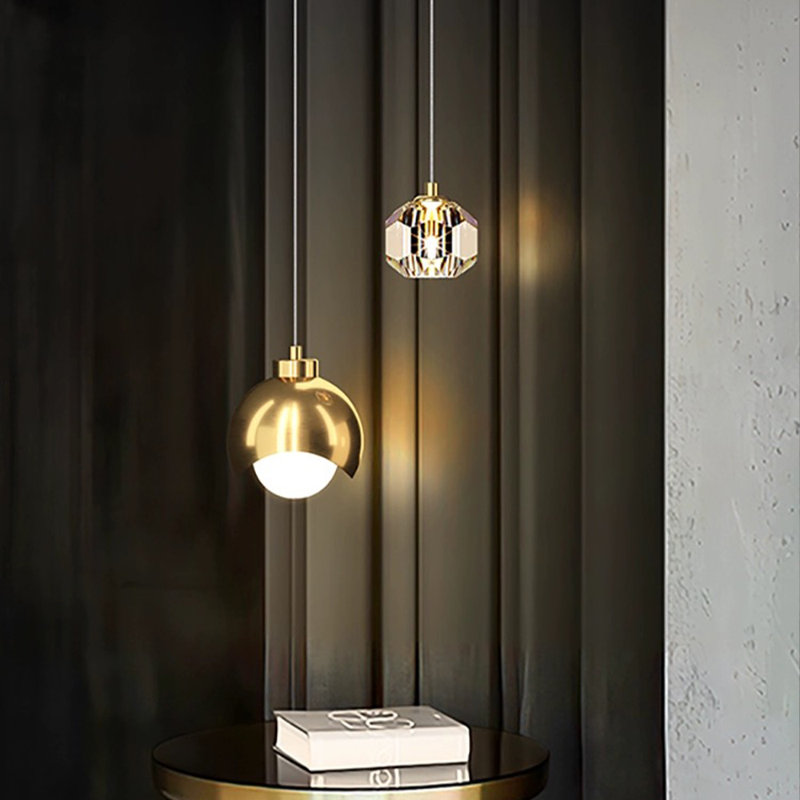 Loriel 2 - Light Sphere Chandelier Ceiling Light With Crystal  Accents Height adjustable(1 PC), Crystal, Gold