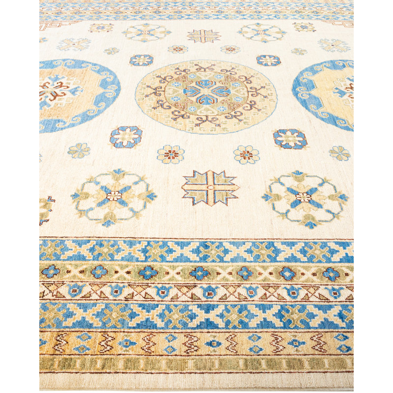 Ivory Floral Khotan Silk Road Tribute Hand-Knotted Wool Rug 9' x 12'