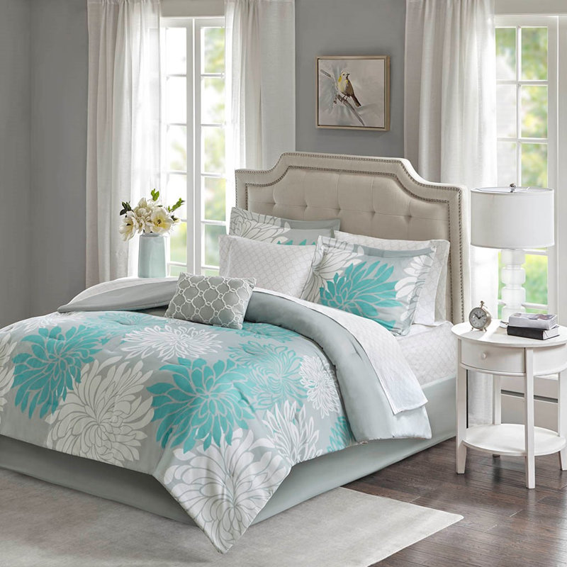 Ensemble d'édredon , Édredon lit double et 8 pièces incluses, Turquoise