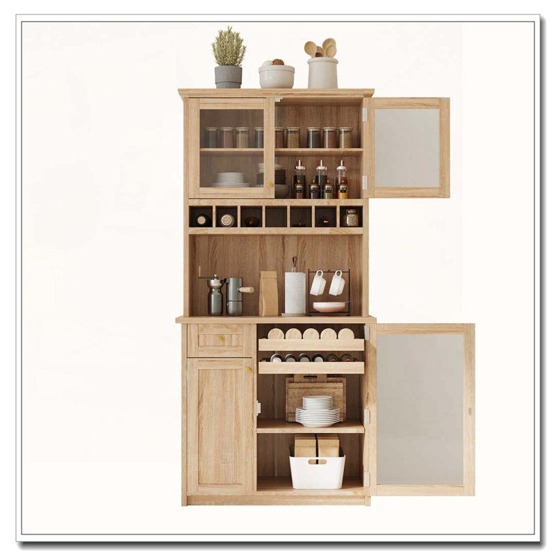 Farmhouse Freestanding Buffet Hutch Kitchen Storage Cabinet, Natural