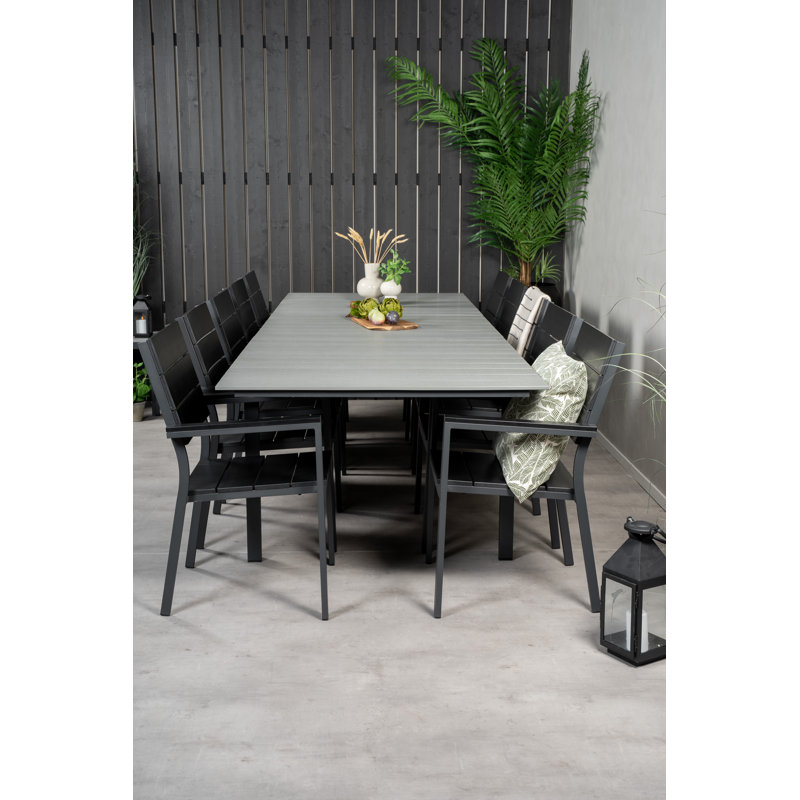 Faiyaz 10 - Person Patio Dining Set with Extendable Rectangular Table, Black/Grey