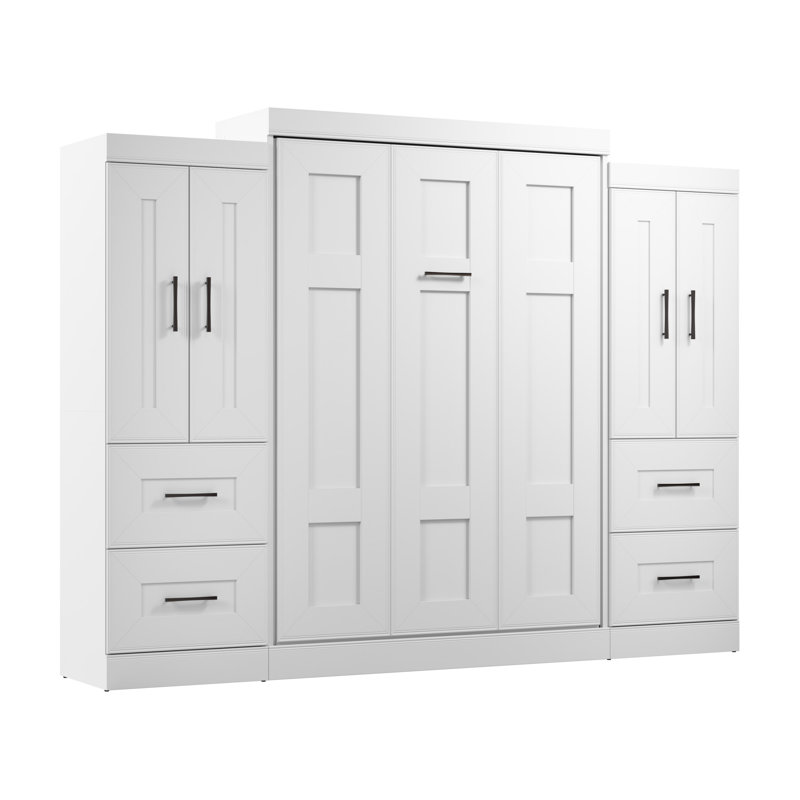 Lit escamotable Edge Storage et étagères avec portes et tiroirs, Double