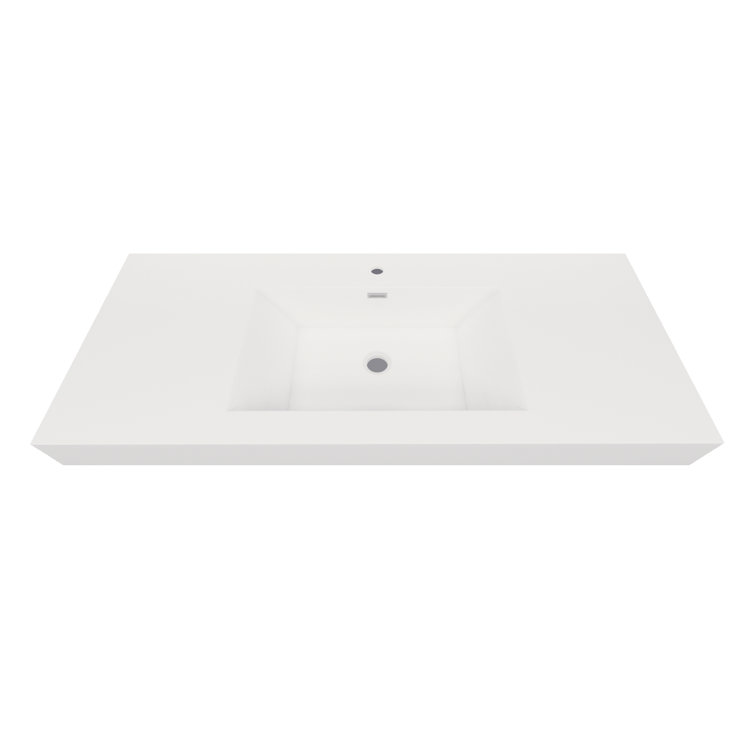 Better Vanity 19.5'' High Gloss White Stone Rectangular Bathroom Sink with Overflow