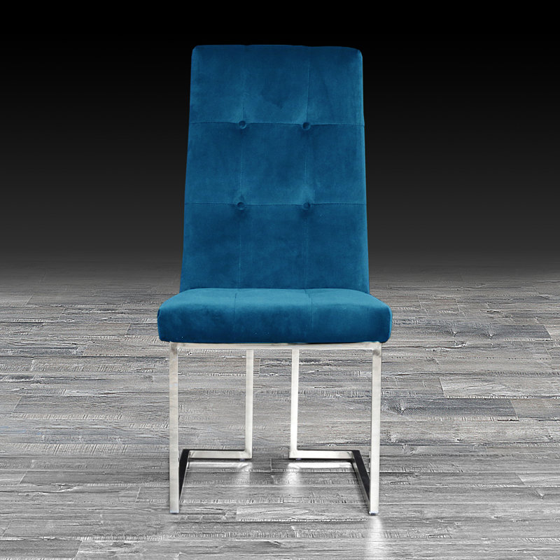 Chaise d'appoint en velours touffeté Jolle, Bleu foncé, argent