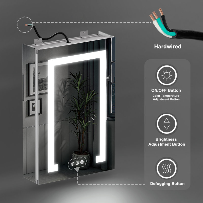 Recessed or Surface LED Mirror Medicine Cabinet, Defogger, Touch Sensor, 3 Colors, Dimmer, Outlets and USBs