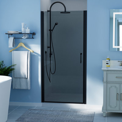 36'' - 37.38'' W x 72'' H Pivot Semi-Frameless Shower Door with Clear Glass