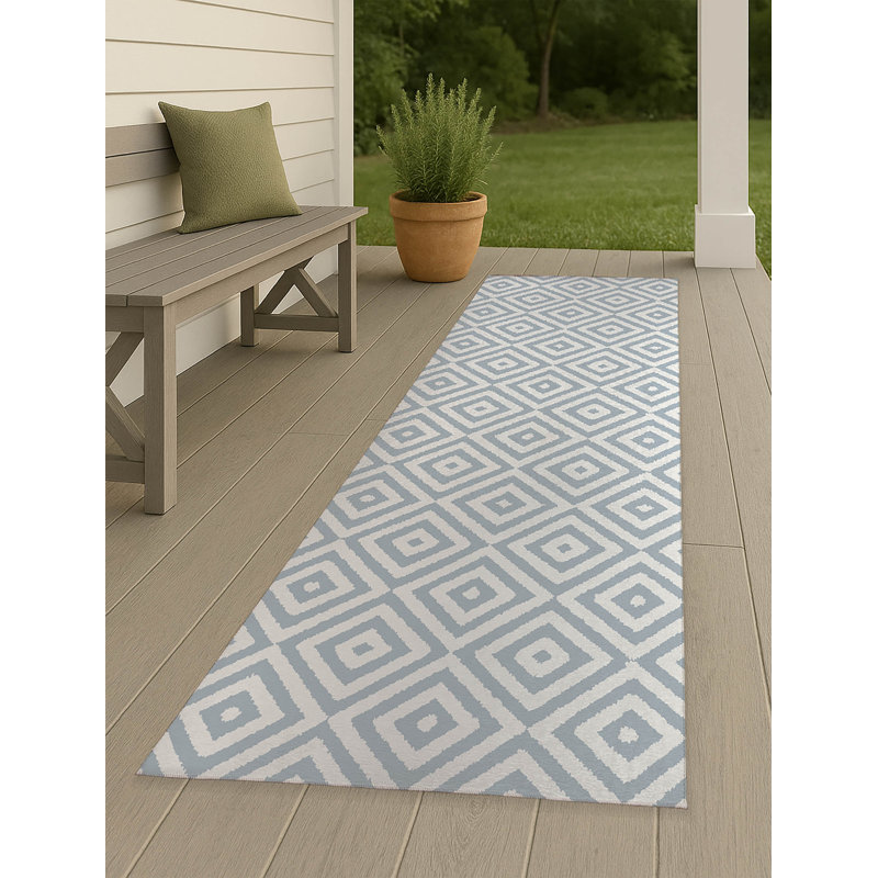 Ikat Eye Non-Slip Outdoor Rug, Runner 2'6" x 8'