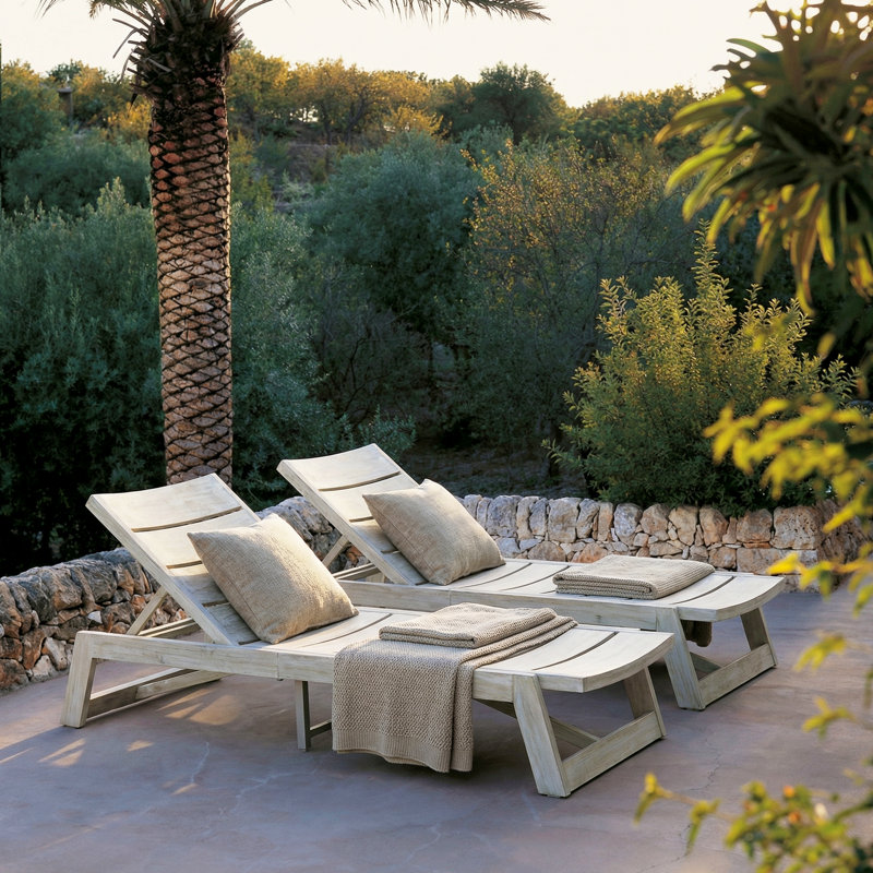 Ensemble de chaises longues inclinables en acacia de 78,75 po Vinita, Gris clair délavé / gris, 2