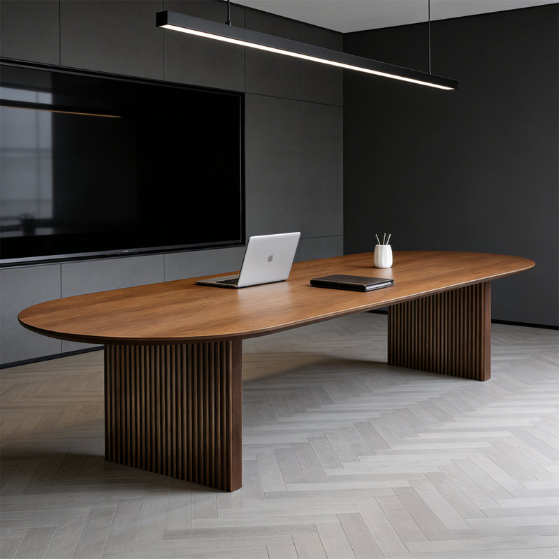 Table de conférence pour 8 personnes en bois massif avec 8 chaises en filet respirant, H 29,53 po x L 110,24 po x l 39,37 po