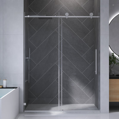 60" to 55" Adjustable Width x 76" Height Frameless Single Sliding Showr Door with 5/16'' (8MM) Tempered Glass, Soft Closing Function