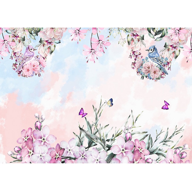 Murale fleur papillons à fleurs Sabrina, L 98 po x l 150 po
