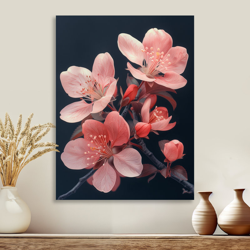 Rose et noir vibrant Bouquet de fleurs de pommier I, Sans cadre, métal, H 34 po x l 44 po