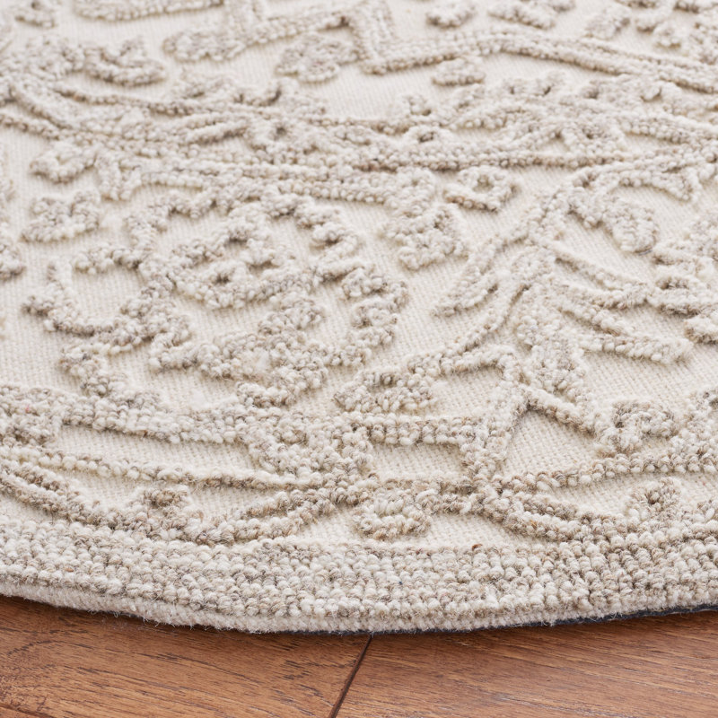 Ivory and Natural Handmade Wool Tufted Square Area Rug