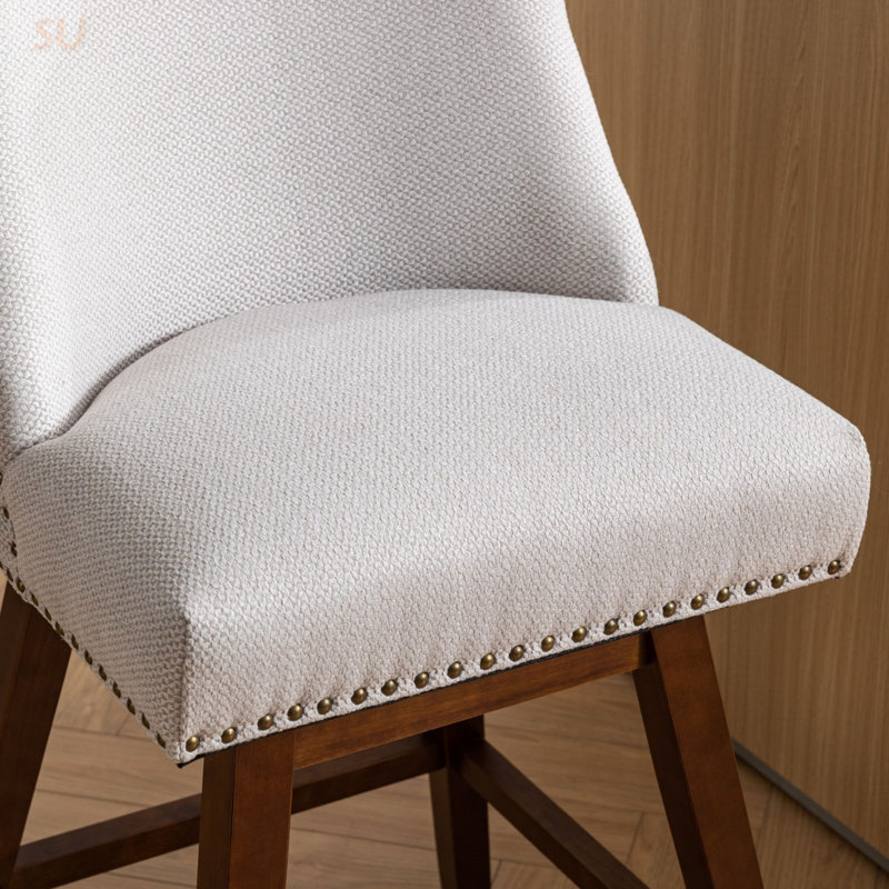 Tabourets pivotants confortables avec dossier incurvé et coussin épais, ensemble de 2, siège d'une hauteur de 26 po, revêtus de tissu
