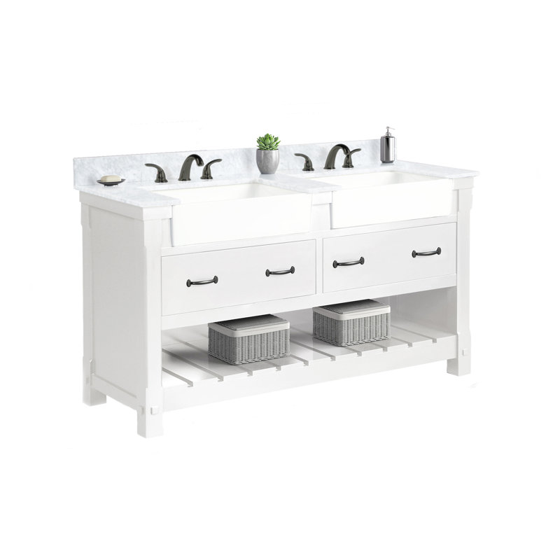 Arianys 60'' Double Bathroom Vanity with Premium Marble Top, Soft White