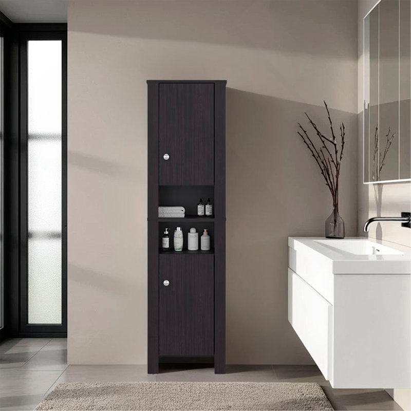 Armoire de salle de bain H 63,3 po, 2 portes, 6 tablettes, wengé noir - Salle de bain