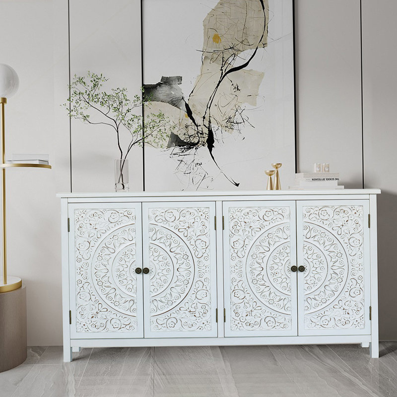 Armoire d'appoint polyvalente avec quatre portes, idéale pour la décoration et l'organisation de la maison, conception rustique pour plusieurs pièces