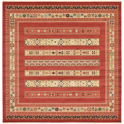 Tapis rouge / beige tissé à la machine Jaeden