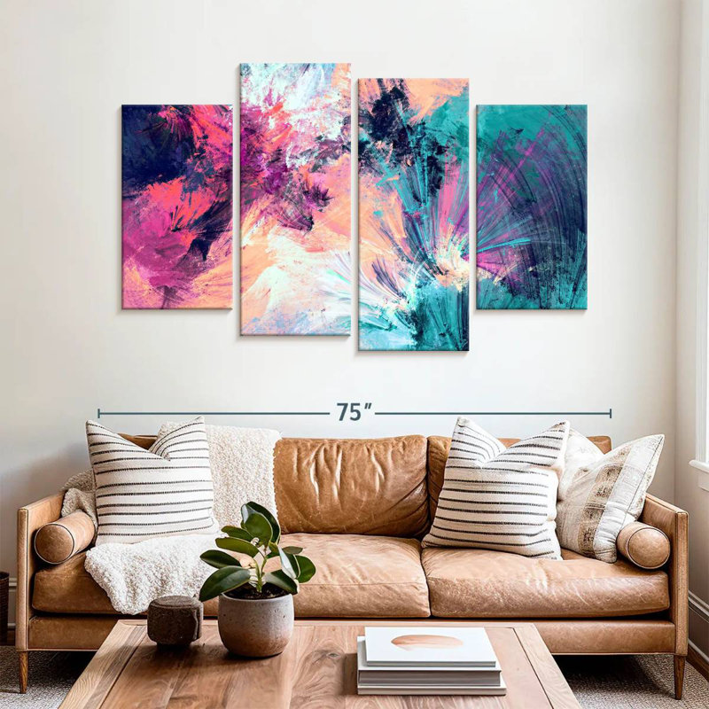 Avery rose et bleu abstrait, H 42 po x l 68 po