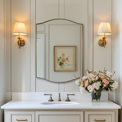 Curve Dual Arch Rectangular Scalloped Bathroom Wall Mirrors|Stainless Steel Framed