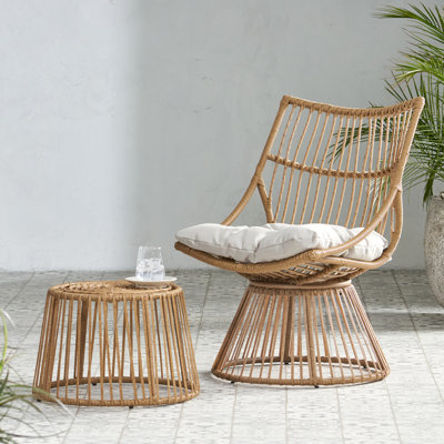Comfortable Patio Lounge Chairs, Light Brown Faux Rattan, Modern Outdoor Retreat