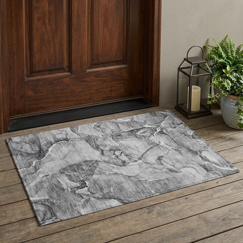 Tapis extérieur lavable antidérapant 2 pi x 3 pi gris et ivoire