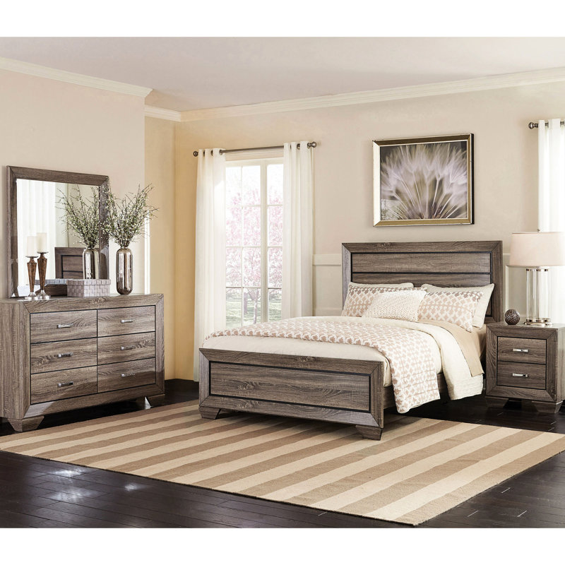 Très grand lit à panneaux en taupe délavé avec structure à lattes, finition douce pour la chambre à coucher, tête de lit structurée et ajout de robustesse intemporelle classique, rehaussant la conception élégante de la ventilation, neutre