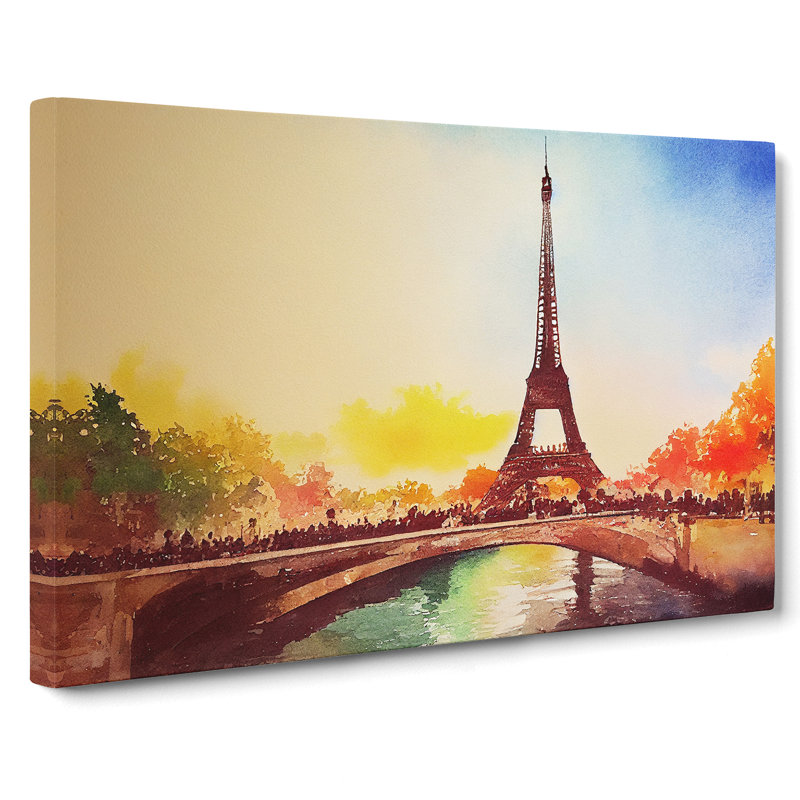 Eiffel Tower In Watercolour Vol.3 - Wrapped Canvas, 35cm H x 50cm W x 3cm D