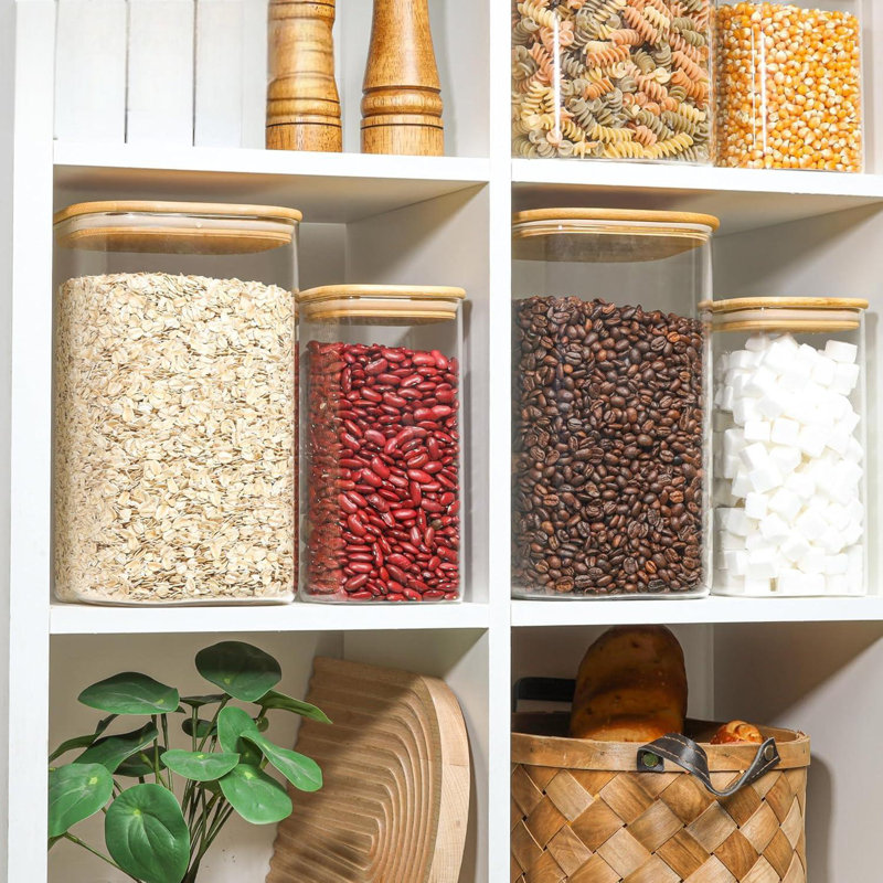 156 contenants en verre pour aliments 156 oz, 1 gallon de farine et des contenants de sucre avec couvercles hermétiques, grands pots en verre carrés avec couvercles en bambou