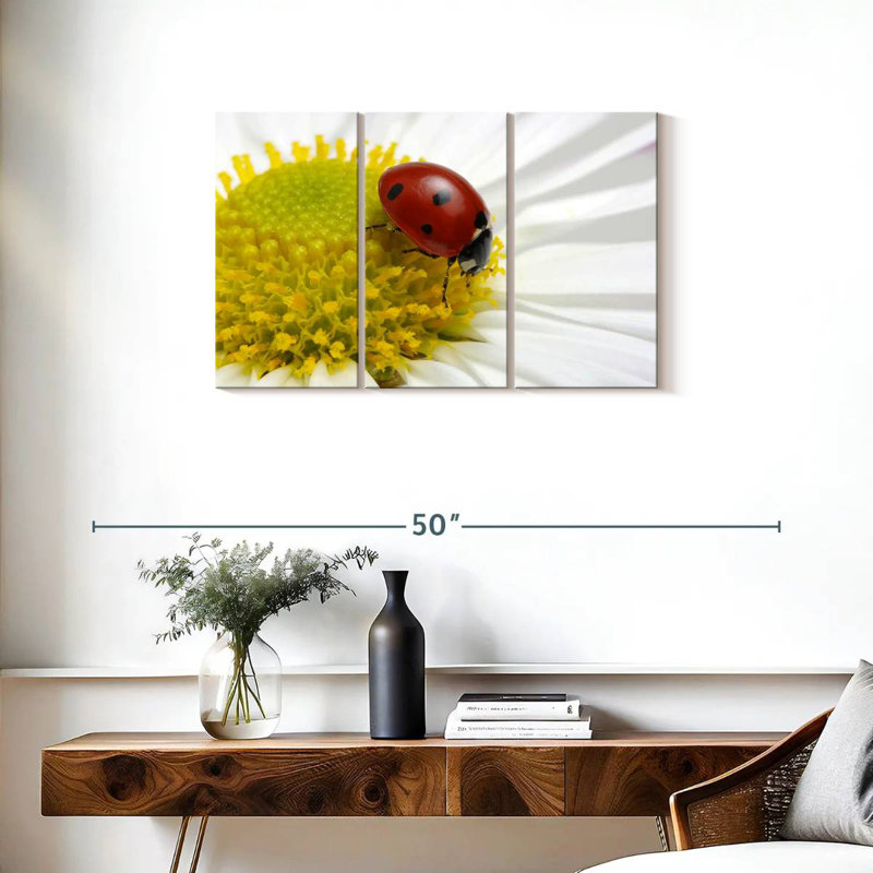 Coccinelle sur camomille, H 20 po x l 33 po