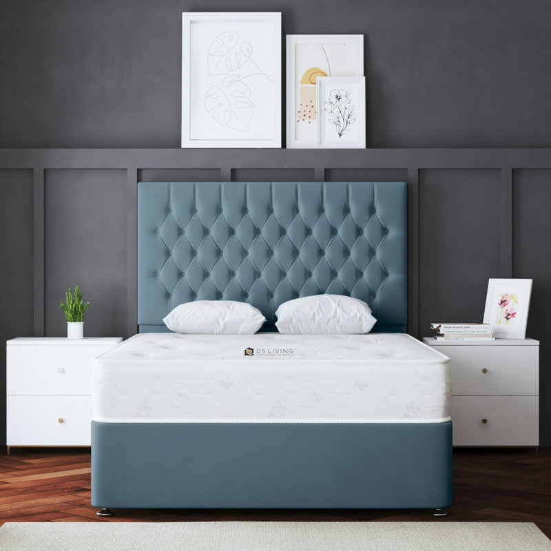 Seraphine Chesterfield 2 Draw Divan Bed with Headboard, Double (4'6), Blue