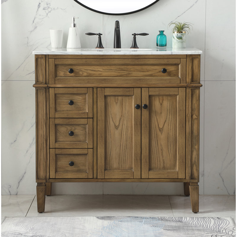 Rivers 36'' Single Bathroom Vanity with Carrara Marble Top, Driftwood
