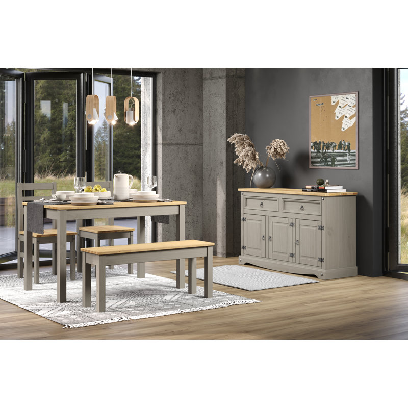 Lucian Rectangular Dining Table, split top plank design, grey and antique wax finish, 75cm H x 120cm L x 75cm D