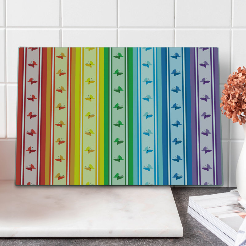 Ambesonne Colorful Cutting Board Large Stripe Rainbow Pattern Multicolor