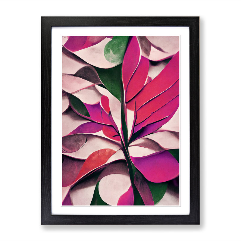 Abstract Leaf Art No.4 - Print, Black Framed, 36cm H x 27cm W, White