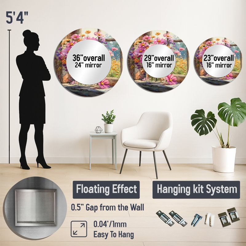 Country Garden Charm Of Assorted Bouquets I - Miroir floral pour décoration murale, 23 po x 23 po