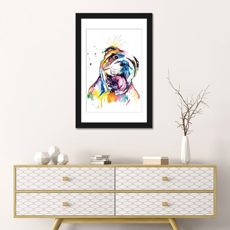 « bouledogue », impression sur toile, Papier d'art encadré noir, Blanc, H 32 po x l 24 po x P 1 po