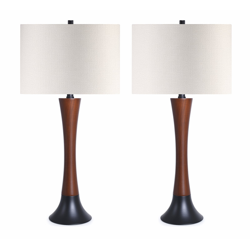 Lampe de table moderne du milieu du siècle en bois de 67 cm avec abat-jour en lin