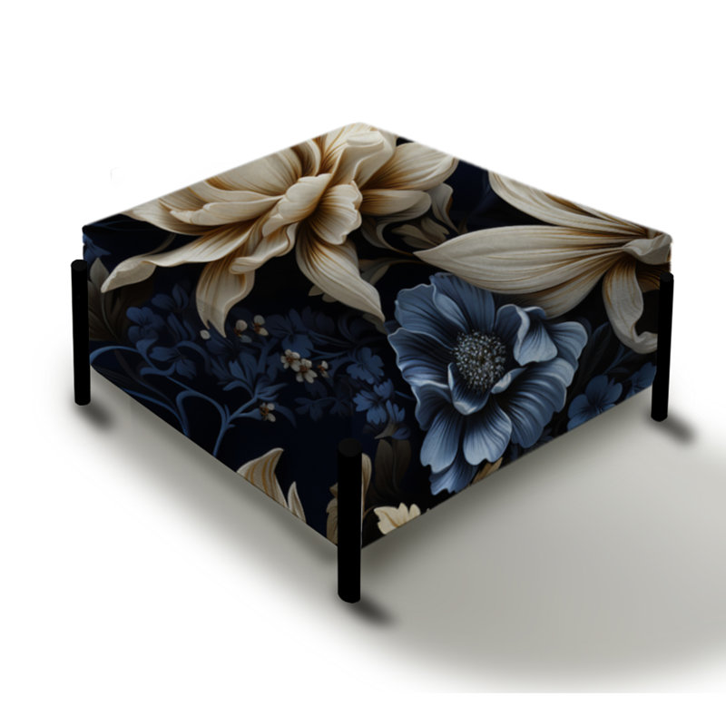 Grand repose-pieds carré bleu foncé et marguerite III