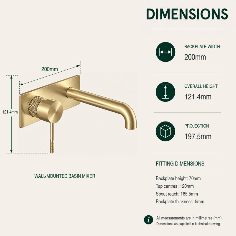  Wall Mounted Mono Basin Mixer, Gold
