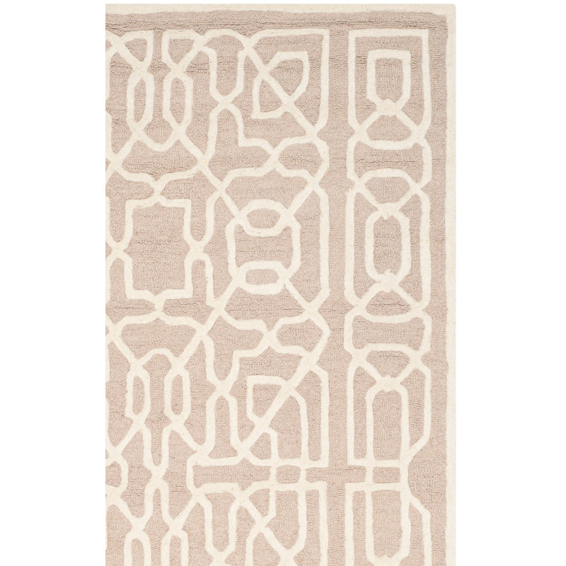 Tapis beige / ivoire en laine touffeté à la main à motif géométrique Cannen, Carré 6 pi